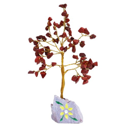 Árbol de Jaspe Rojo sobre Base de Piedra - 80 Gemas Naturales