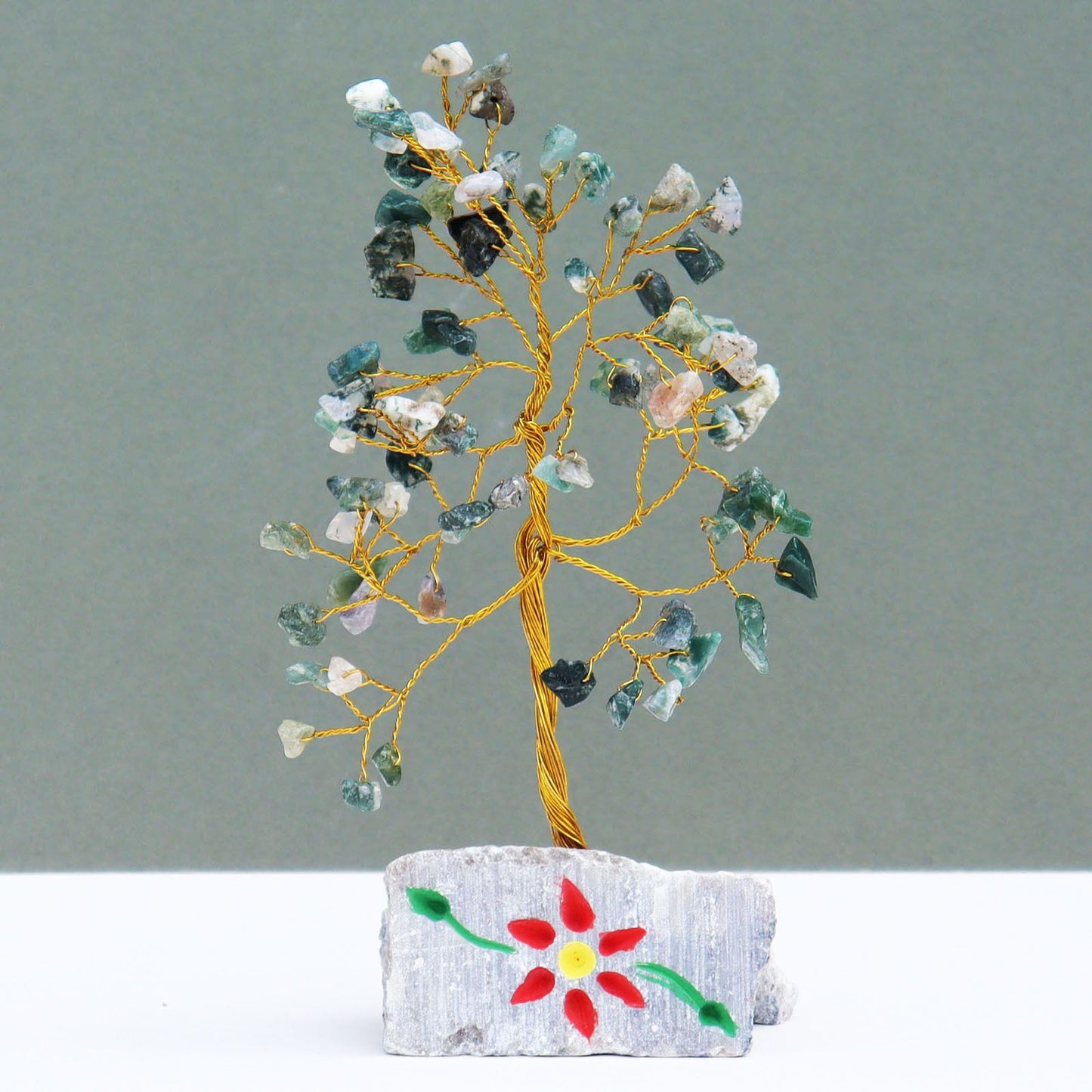 Árbol de Agata sobre Base de Piedra - 80 Gemas Naturales