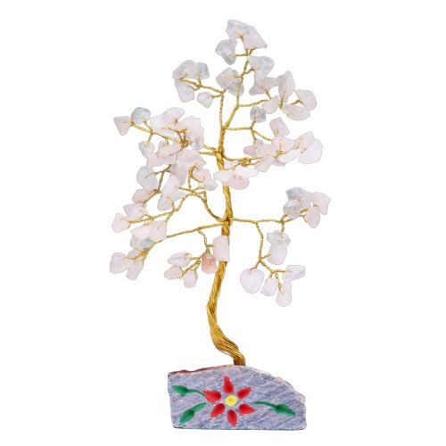 Árbol de Cuarzo Rosa sobre Base de Piedra - 80 Gemas Naturales