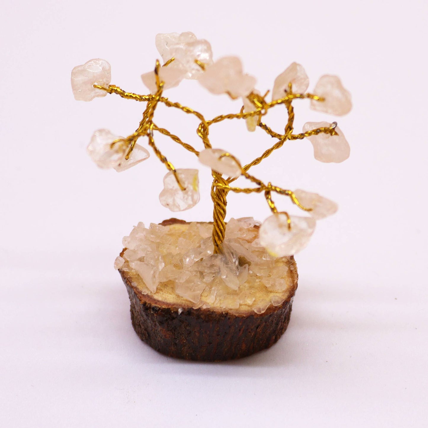 Mini árbol de Cuarzo sobre Base de Madera - 15 Gemas Naturales