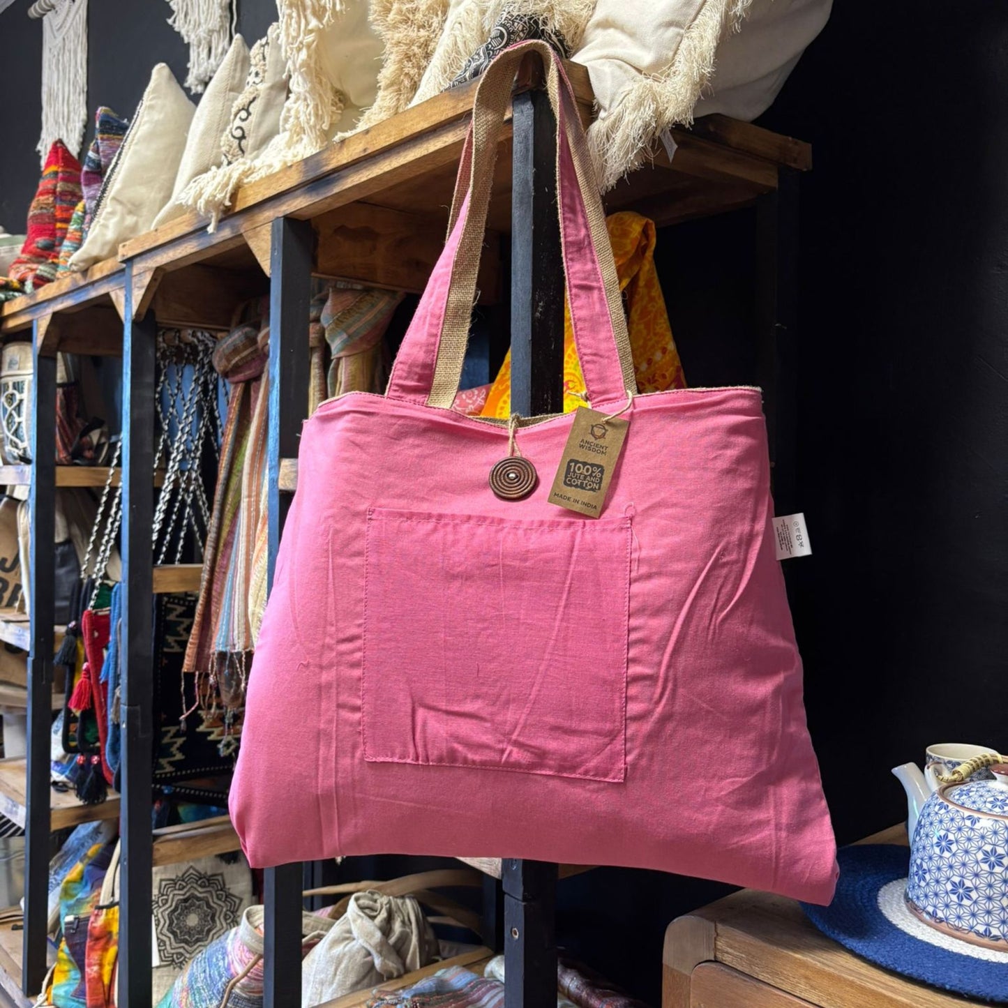 Bolsa Grande Reversible de Yute y Algodón - Rosa (204C)