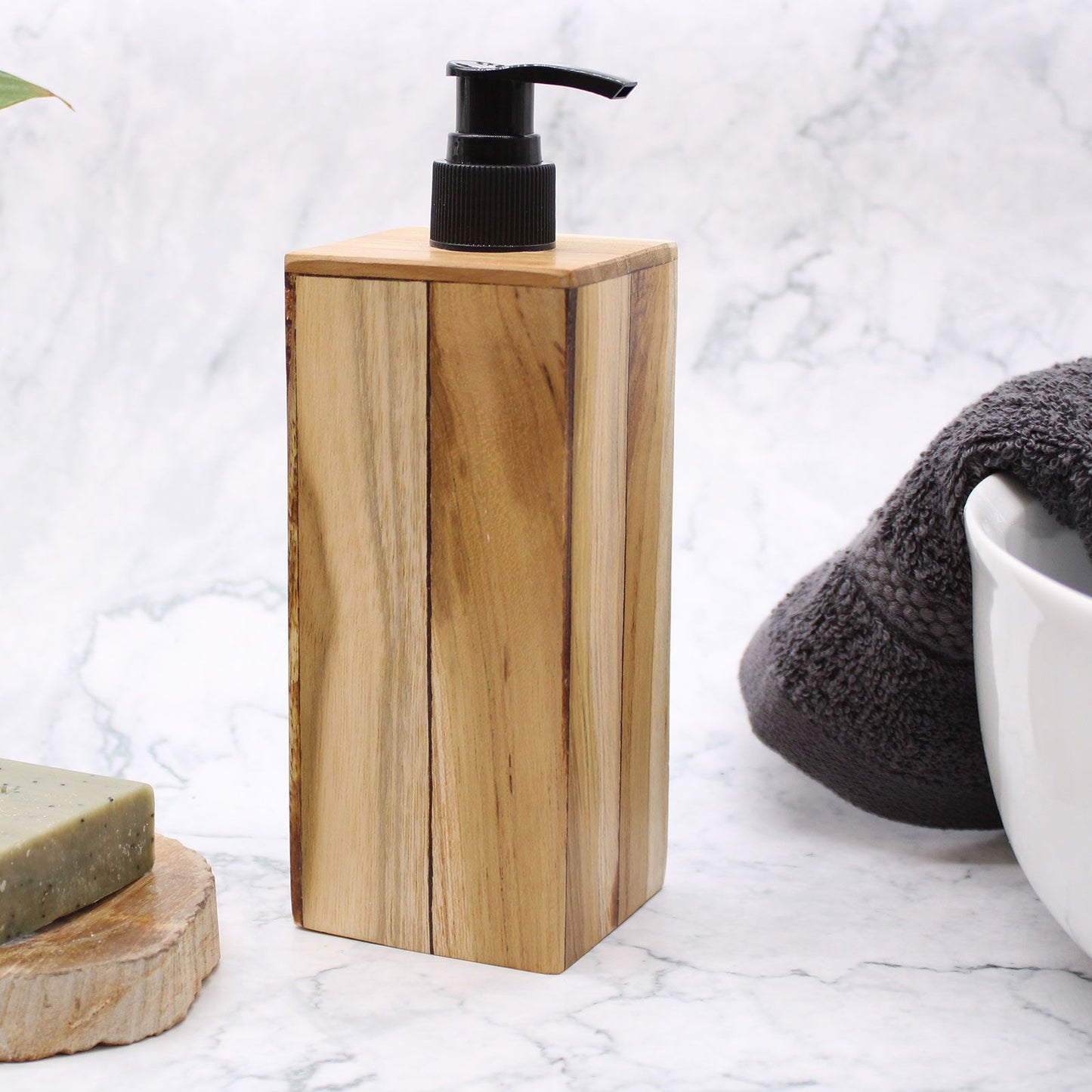 Dispensador de jabón de madera de teca natural - Zen