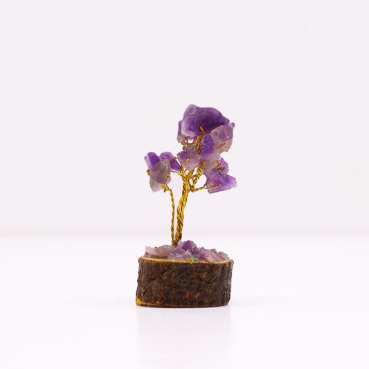 Mini árbol de Amatista sobre base de madera - 15 Gemas Naturales