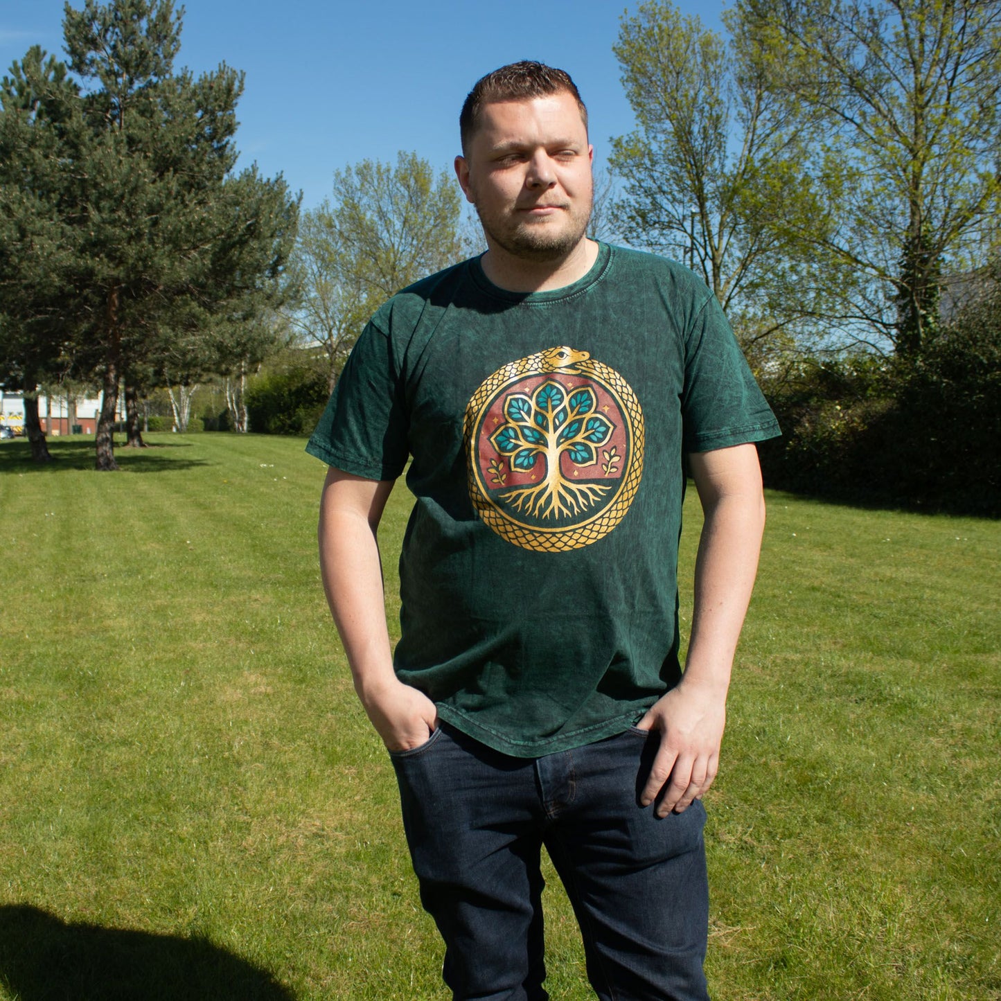 Nomad Sari Camiseta de algodón lavado a piedra - Árbol de la Vida - Verde - XL