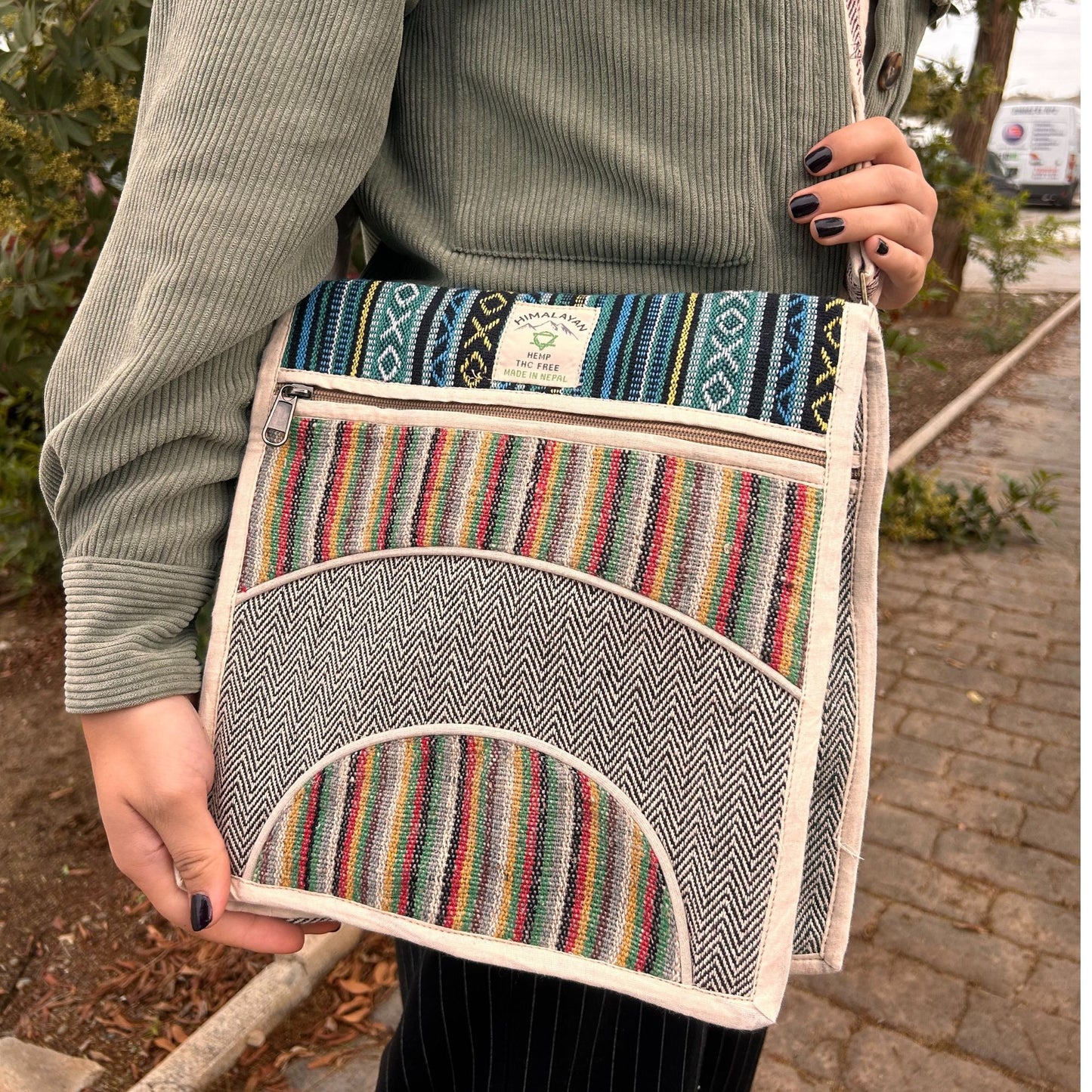 Bolso Mensajero de Cáñamo para Laptop - Curvas