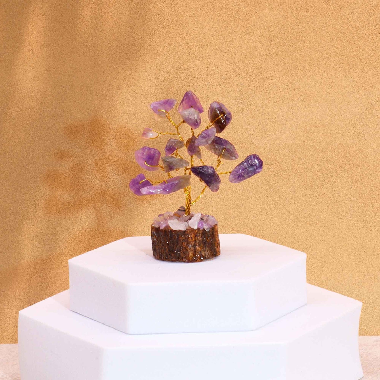 Mini árbol de Amatista sobre base de madera - 15 Gemas Naturales
