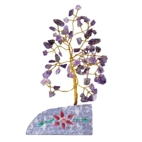 Árbol de Amatista sobre Base de Piedra - 80 Gemas Naturales