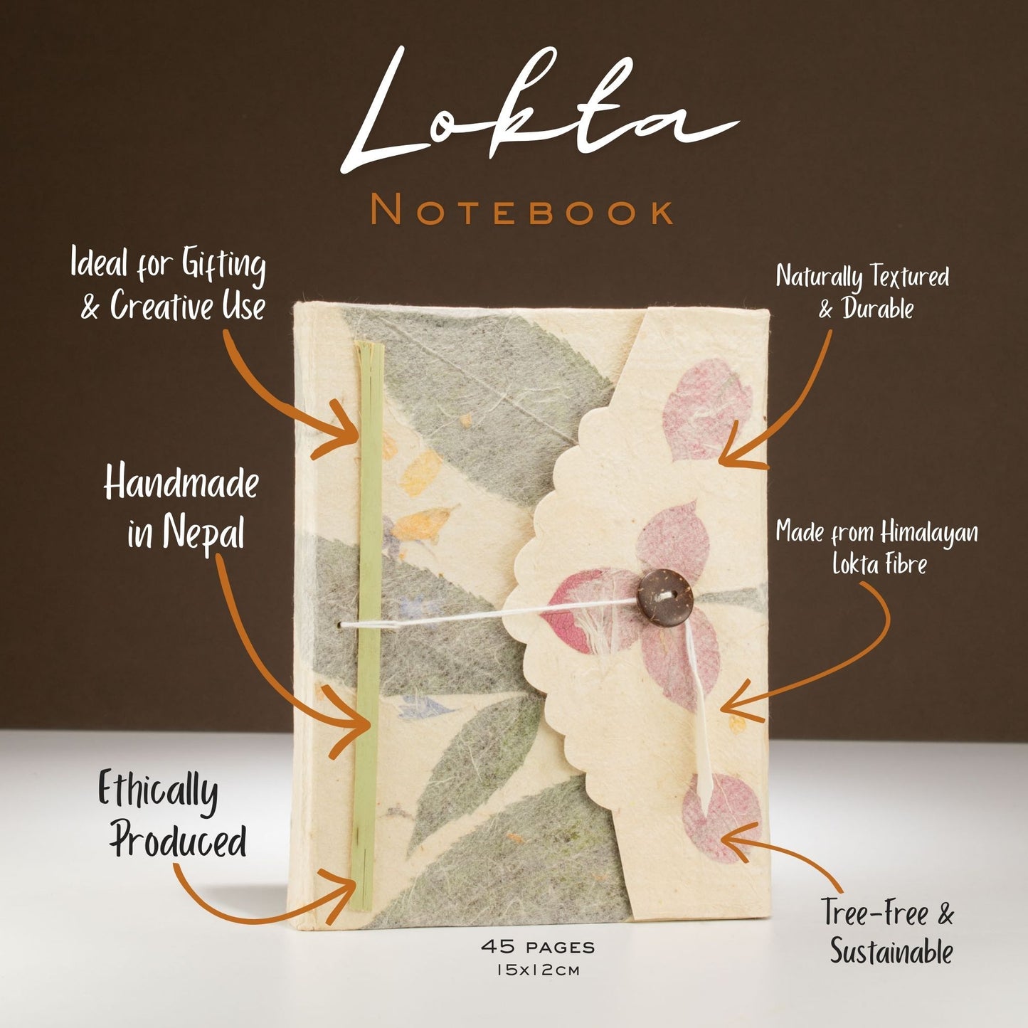 Cuaderno grande de Lokta Bougainvillea (15x12cm) - 45 hojas