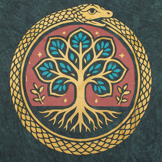 Nomad Sari Camiseta de algodón lavado a piedra - Árbol de la Vida - Verde - XL