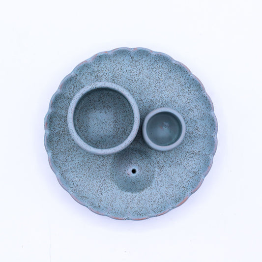 Soporte cerámico para Palo Santo e Incienso - Flor de loto - Azul