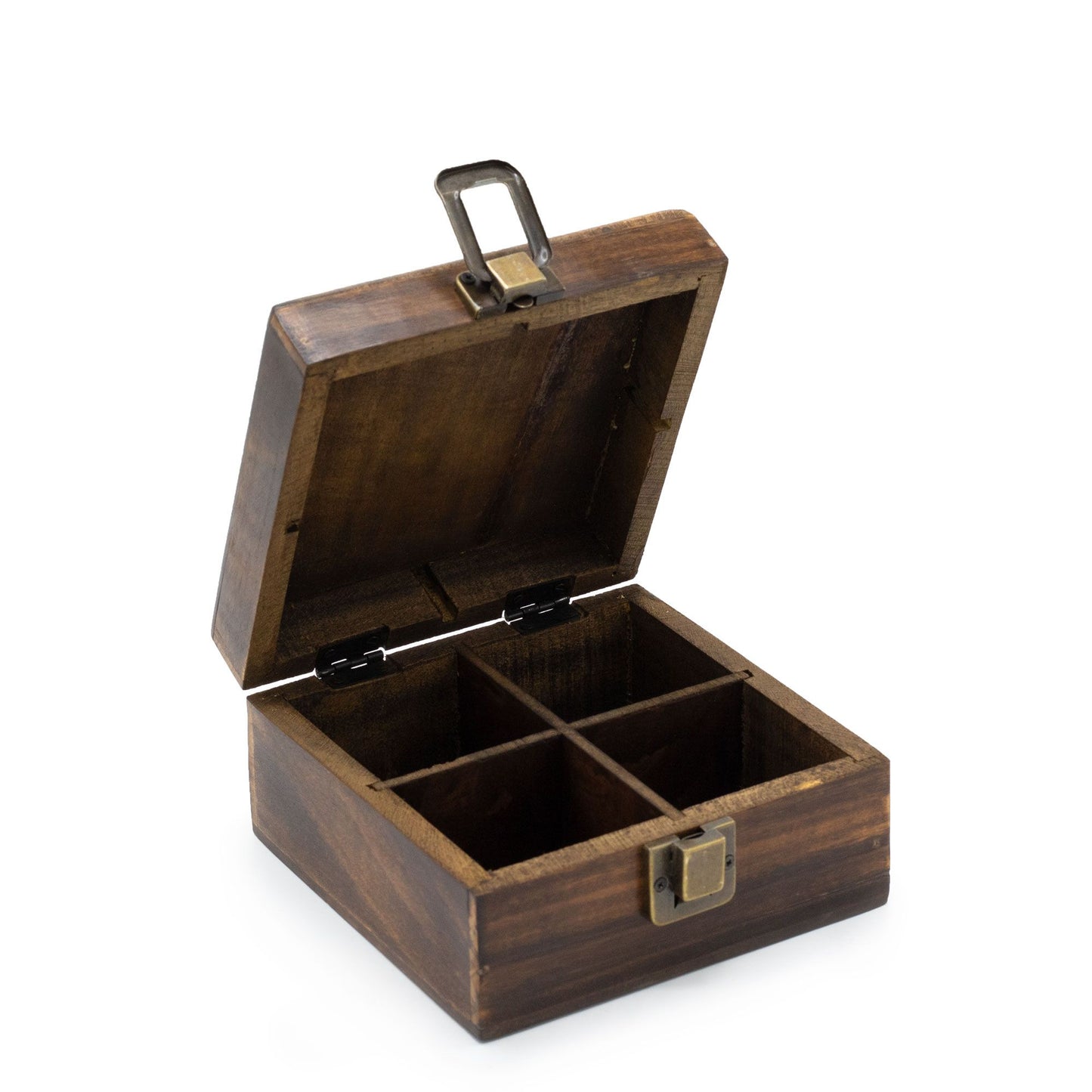 Caja de té tallada a mano (4 compartimentos)