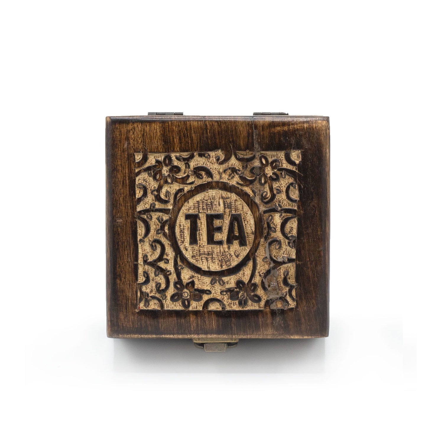 Caja de té tallada a mano (4 compartimentos)