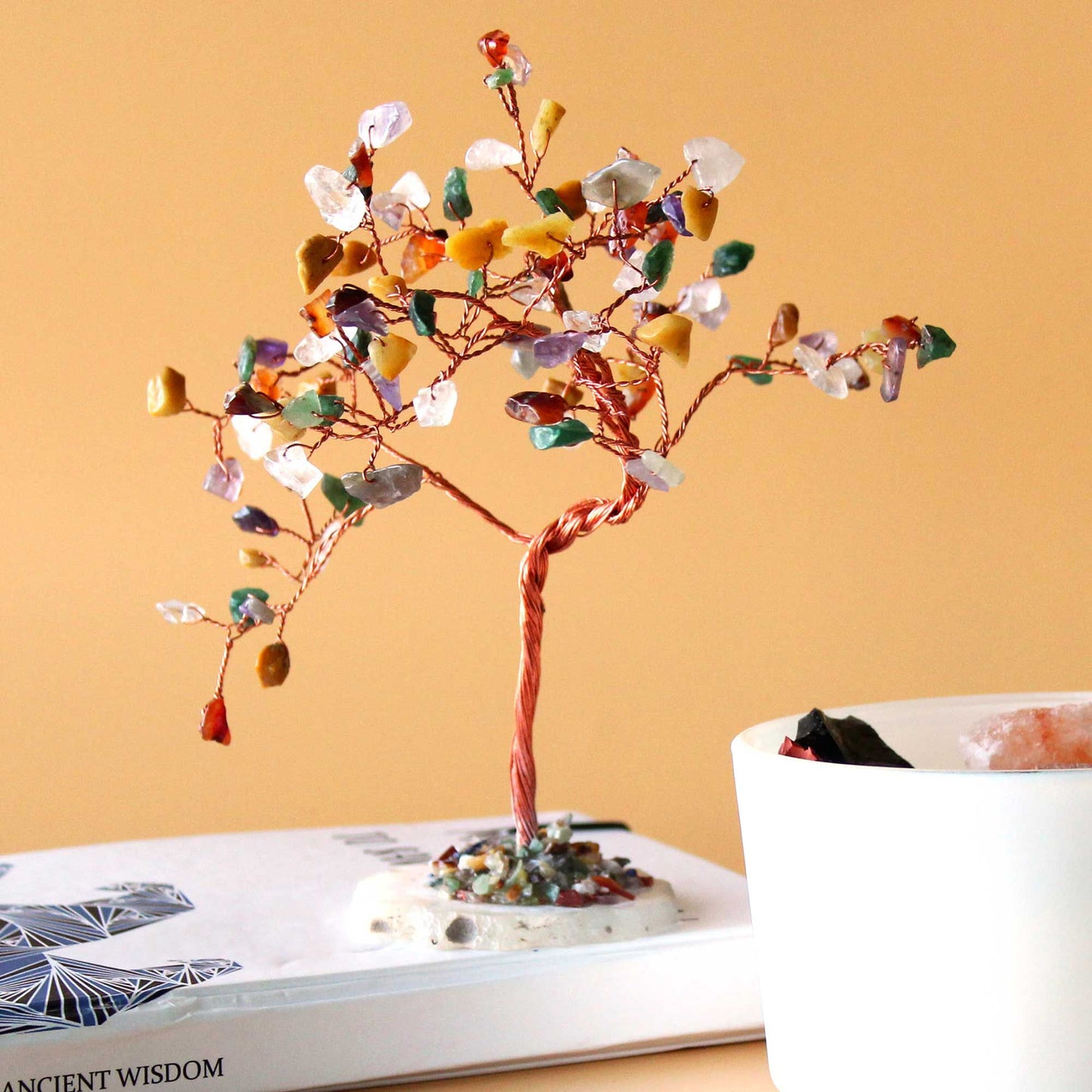 Árbol de Múltiples Gemas sobre base de Ágata - 100 Gemas Naturales