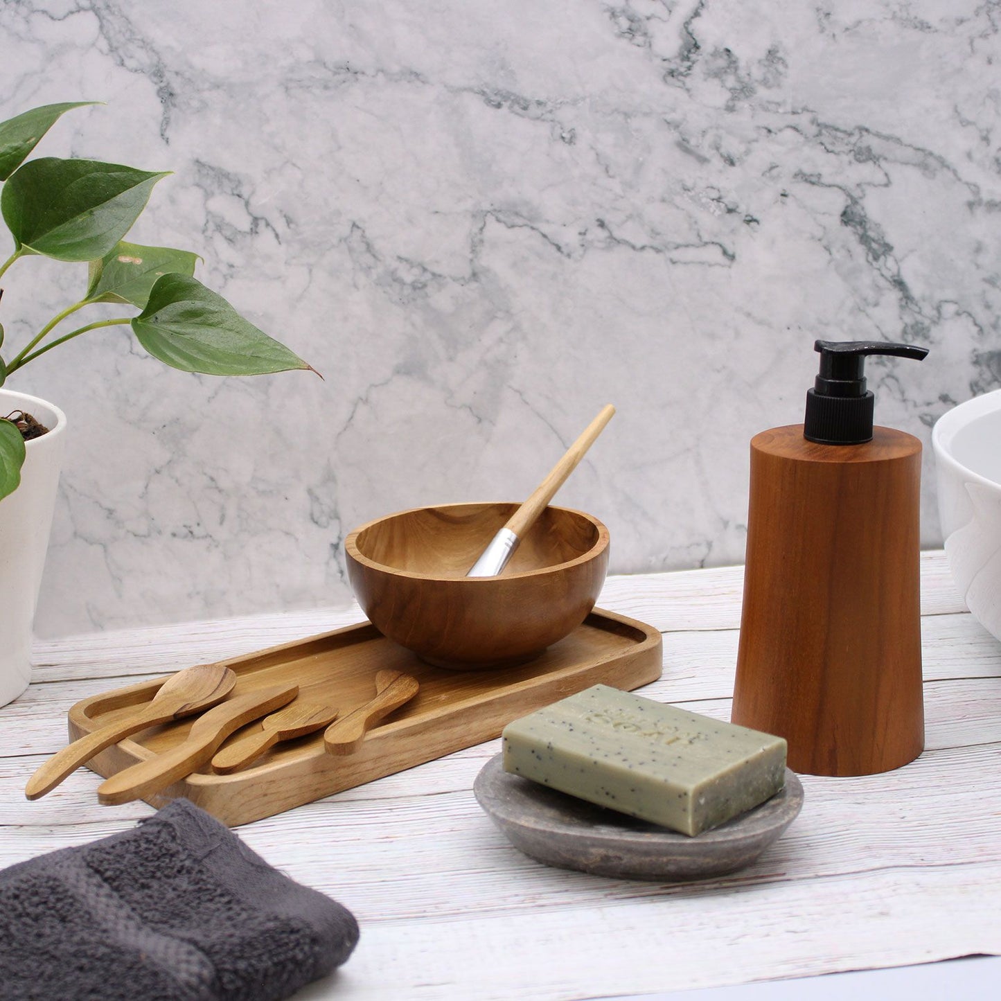 Dispensador de jabón de madera de teca natural - Elegance