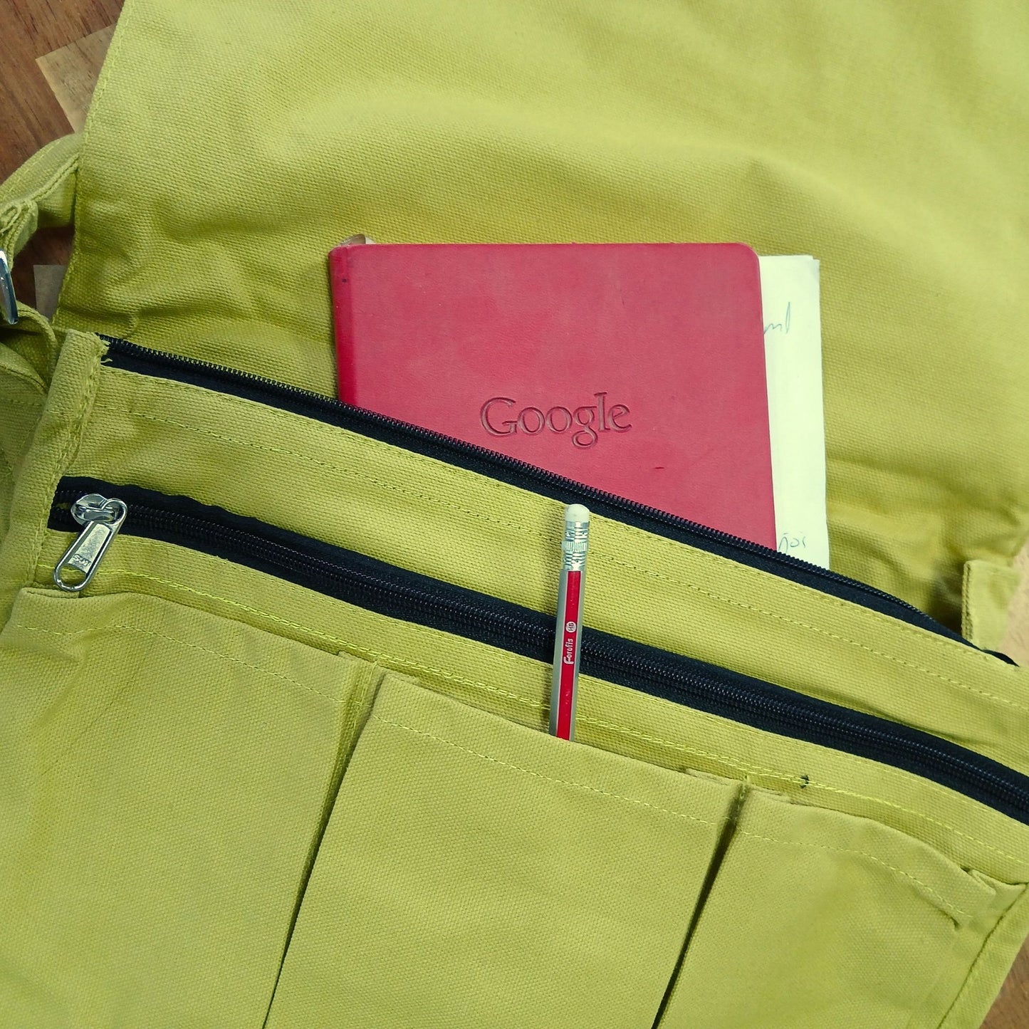 Bolso mensajero de lona de algodón para portátil - Mostaza