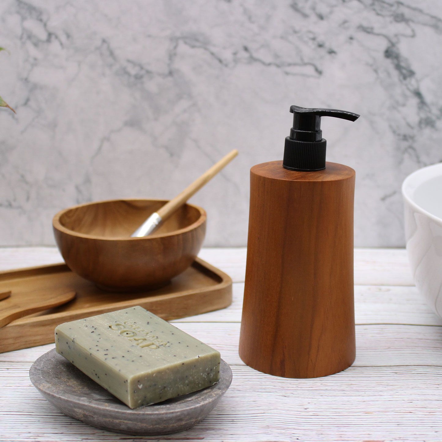 Dispensador de jabón de madera de teca natural - Elegance
