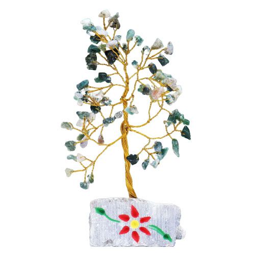Árbol de Agata sobre Base de Piedra - 80 Gemas Naturales