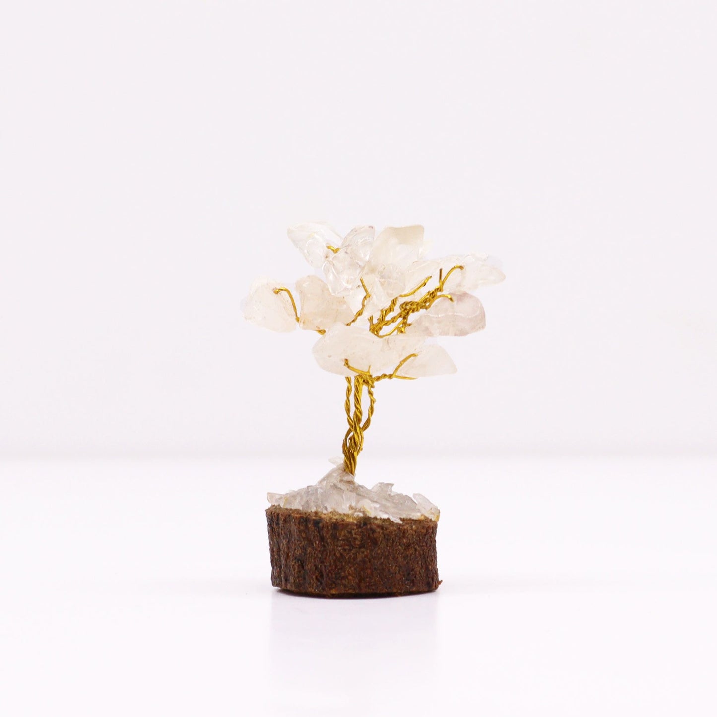 Mini árbol de Cuarzo sobre Base de Madera - 15 Gemas Naturales