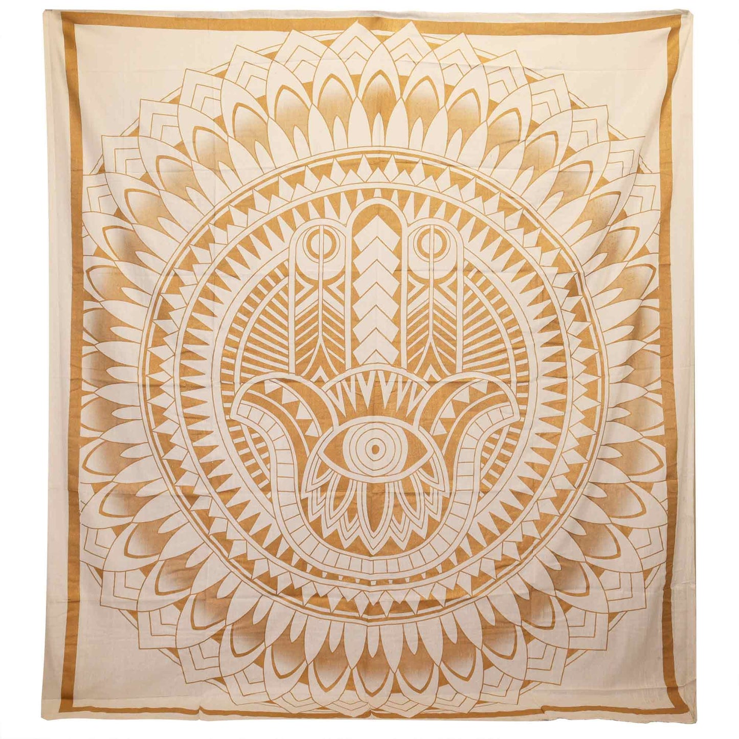 Tapiz Doble de Algodón Hamsa Dorado y Blanco