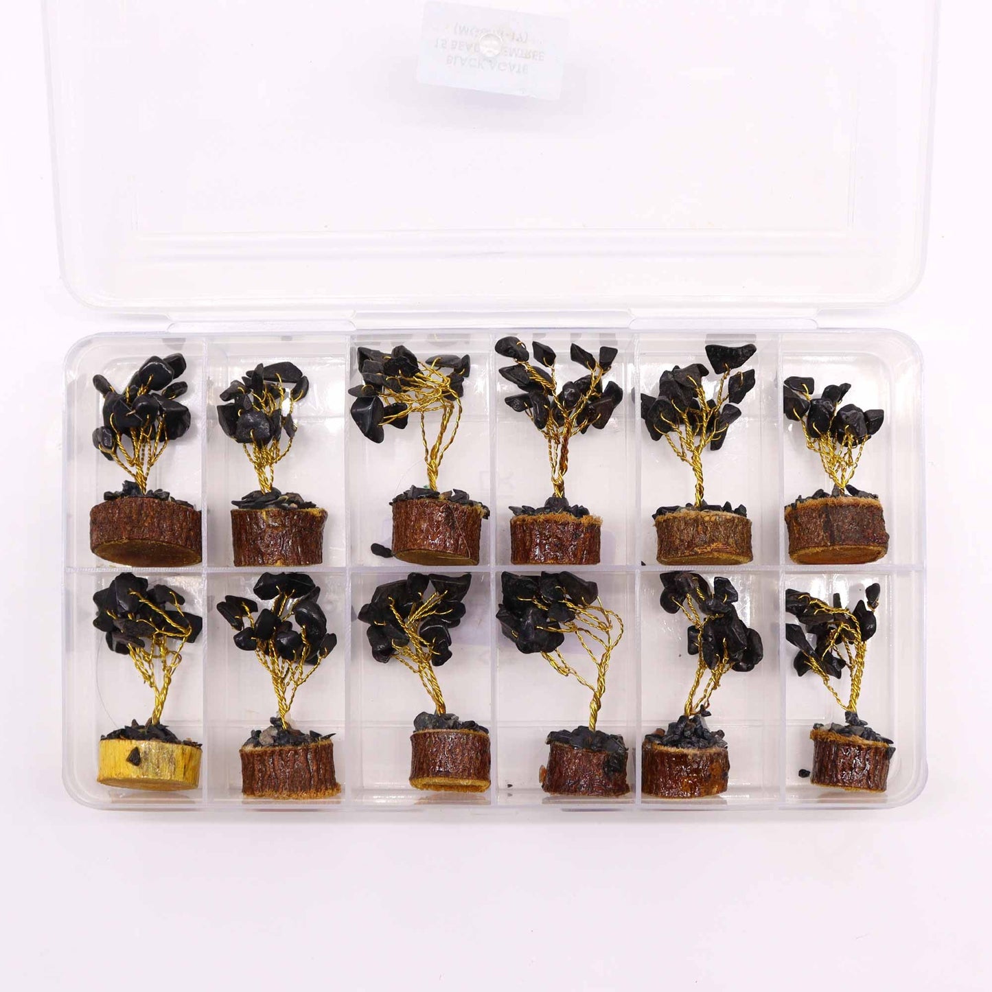 Mini árbol de Ágata Negra sobre base de madera - 15 Gemas Naturales
