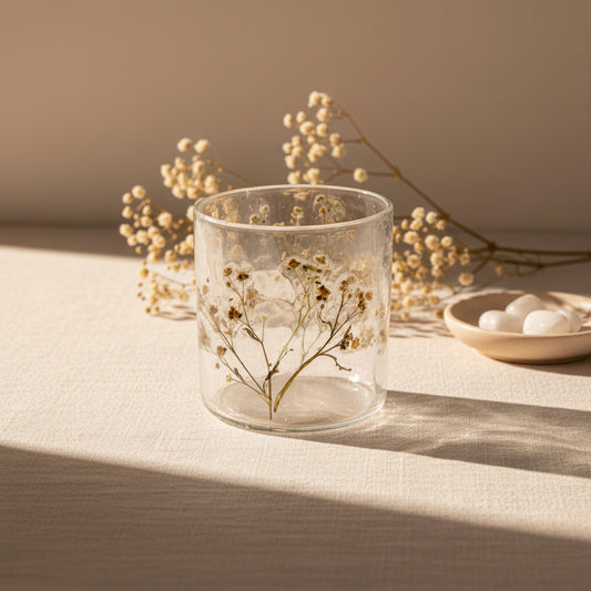 Portavelas de Vidrio con Flores Naturales - Alba