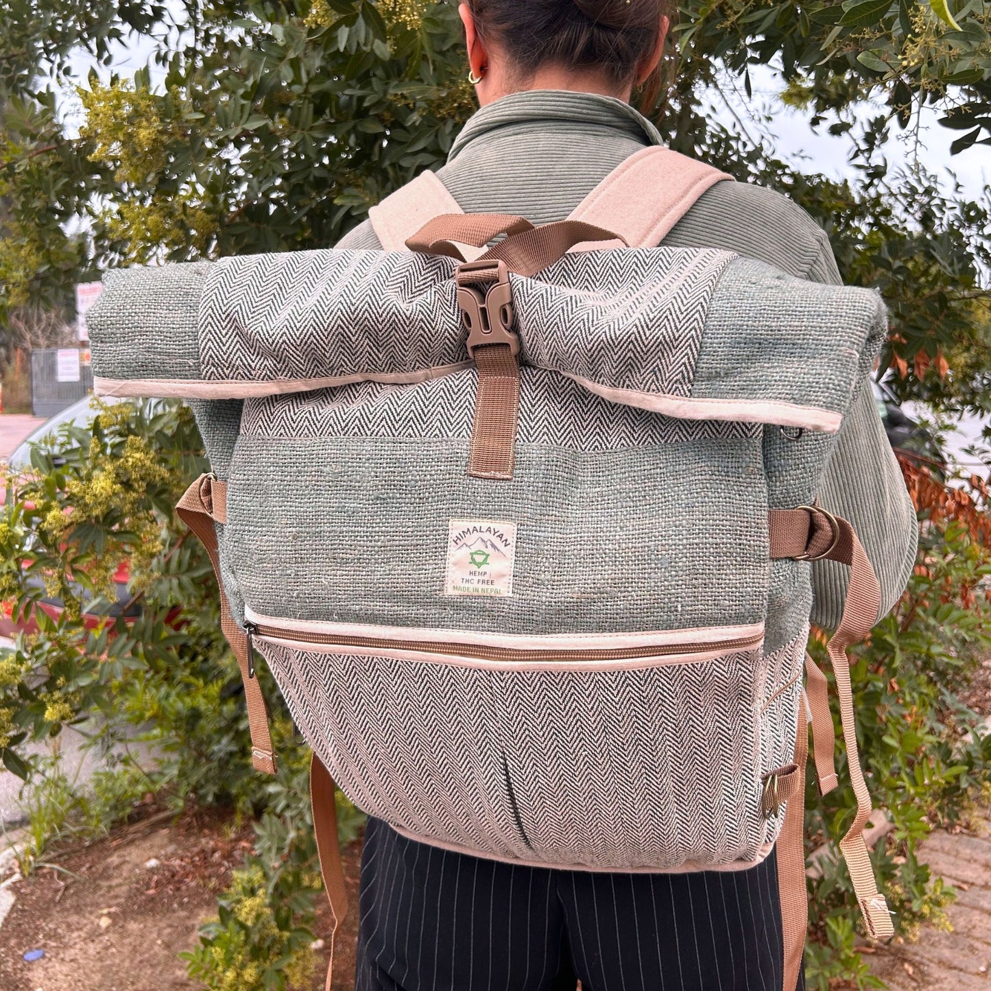 Mochila enrollable Trekking de cáñamo - Salvia