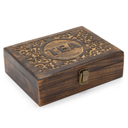 Caja de Té Tallada a Mano (12 compartimentos)