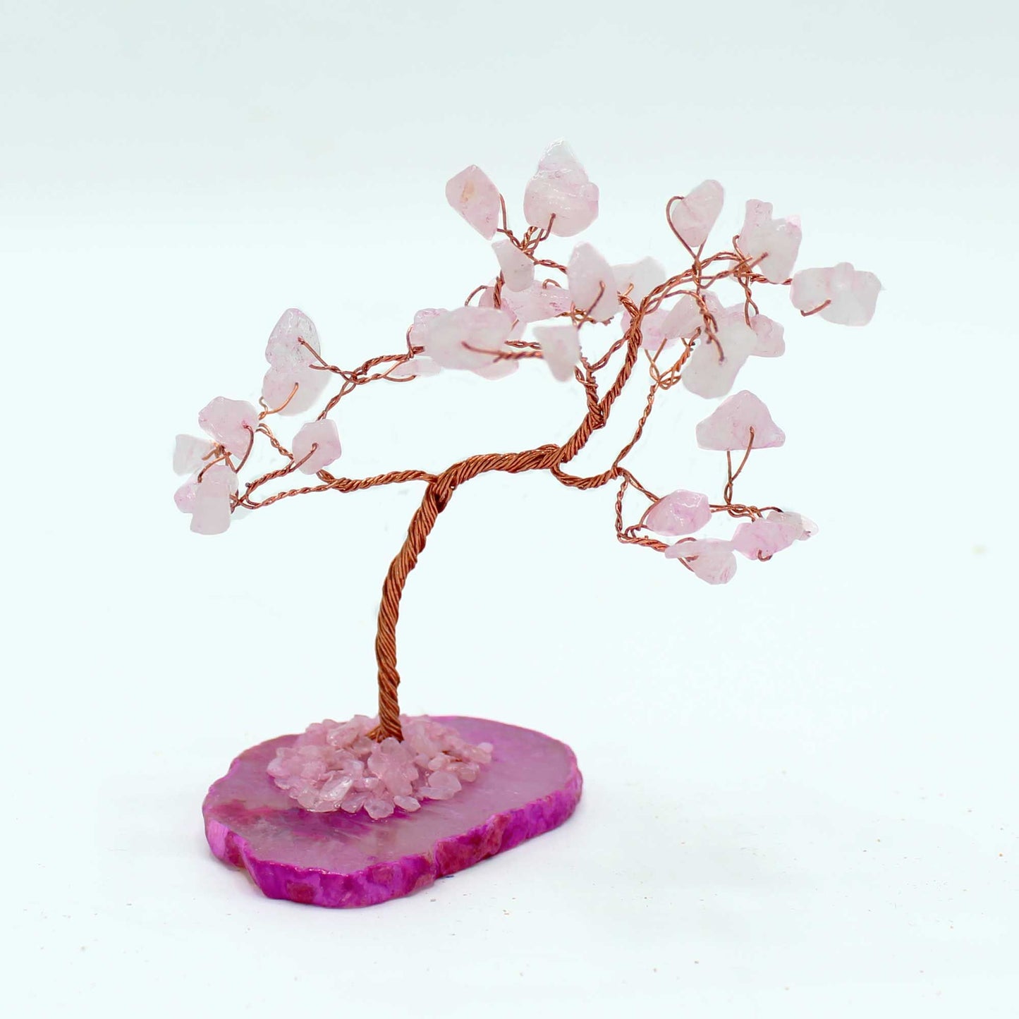 Árbol de Cuarzo Rosa sobre Base de Ágata Rosa - 35 Gemas Naturales