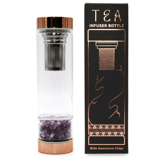 Botella de Cristal para Té con Amatista y Acabado Oro Rosa - 500 ml