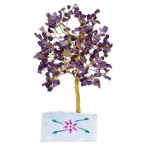 Árbol de Amatista sobre Base de Piedra - 320 Gemas Naturales