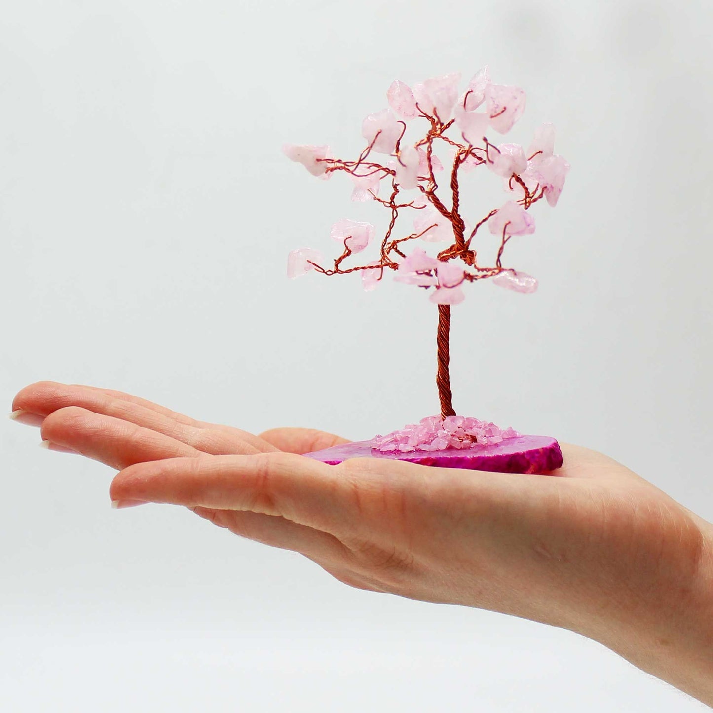 Árbol de Cuarzo Rosa sobre Base de Ágata Rosa - 35 Gemas Naturales