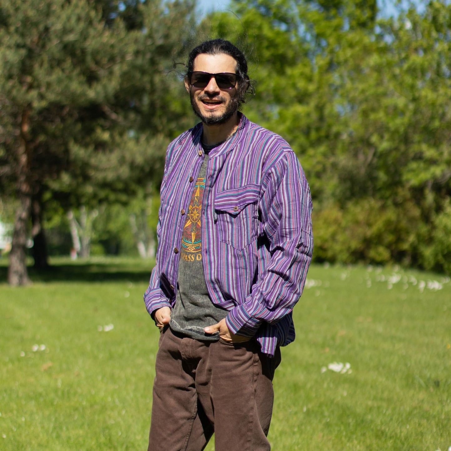 Nomad Sari Camisa de Abuelo - Negro Púrpura - Grande