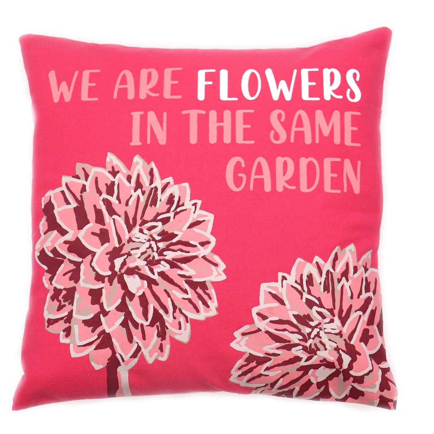 Funda de Cojín de Algodón Estampado - Somos Flores - Oliva, Rosa y Natural
