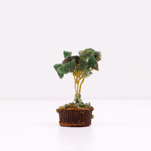 Mini árbol de Aventurina Verde sobre base de madera - 15 Gemas Naturales