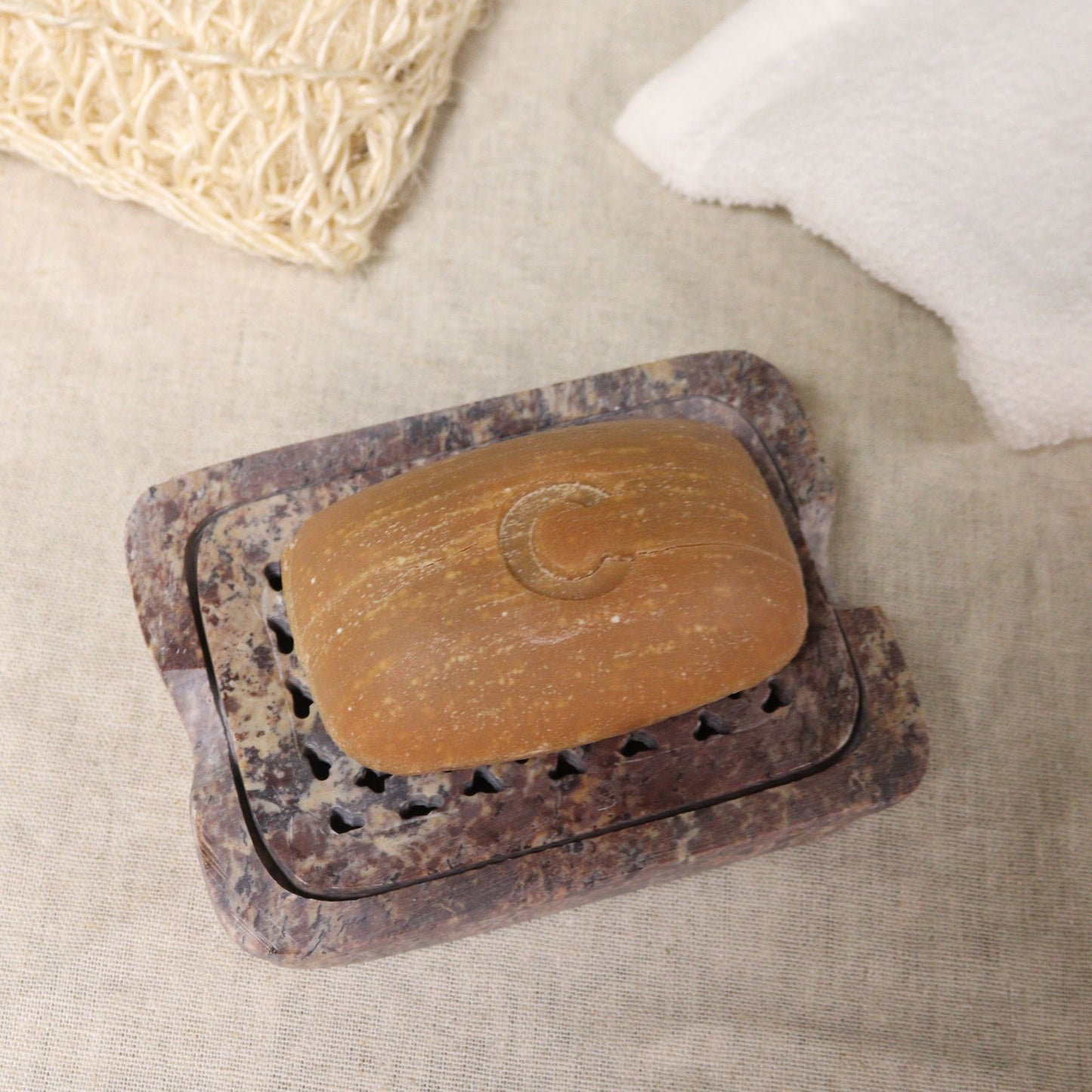 Jabonera y Escurridor de Esteatita 11x8cm - Cuadrado Clásico