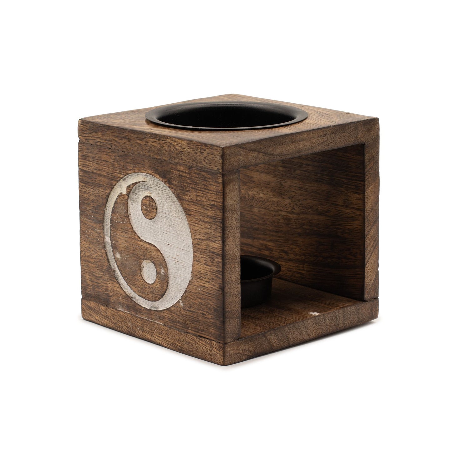Quemador de aceite de madera de mango cuadrado - Yin Yang
