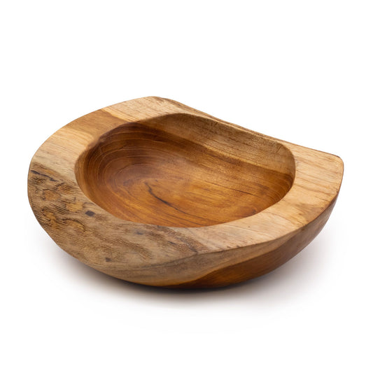 Cuenco grande de madera de teca con forma natural - 25x7cm