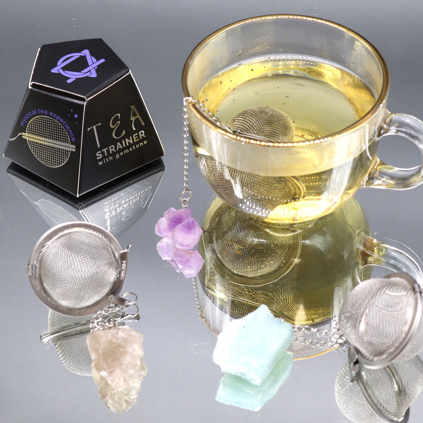 Colador de té de piedras preciosas de cristal crudo - Ojo de tigre dorado
