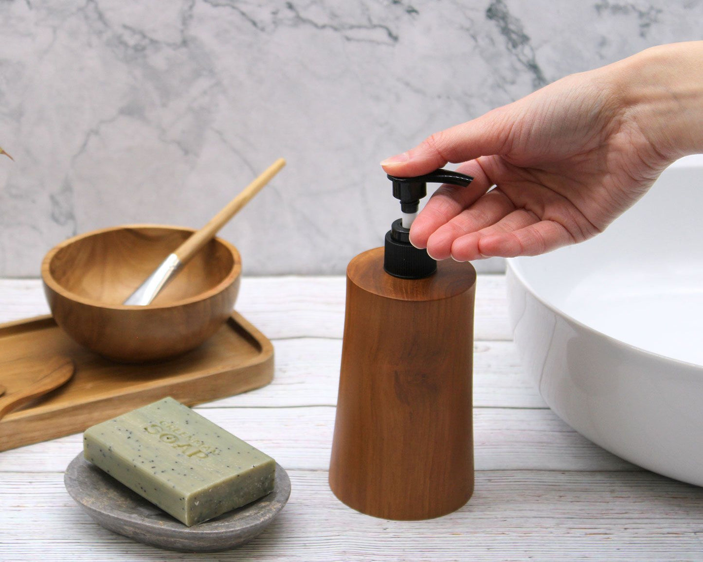 Dispensador de jabón de madera de teca natural - Elegance
