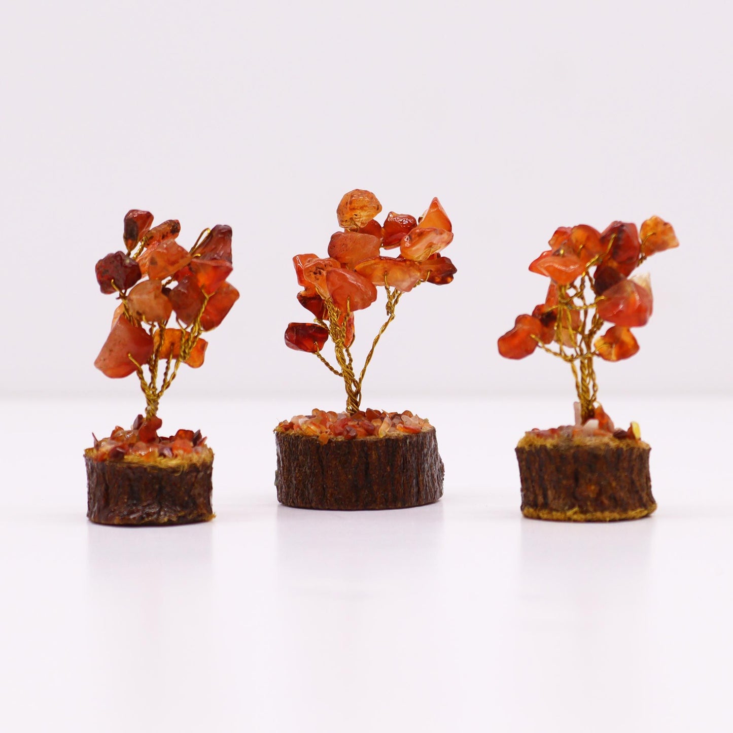 Mini árbol de Cornalina sobre Base de Madera - 15 Gemas Naturales