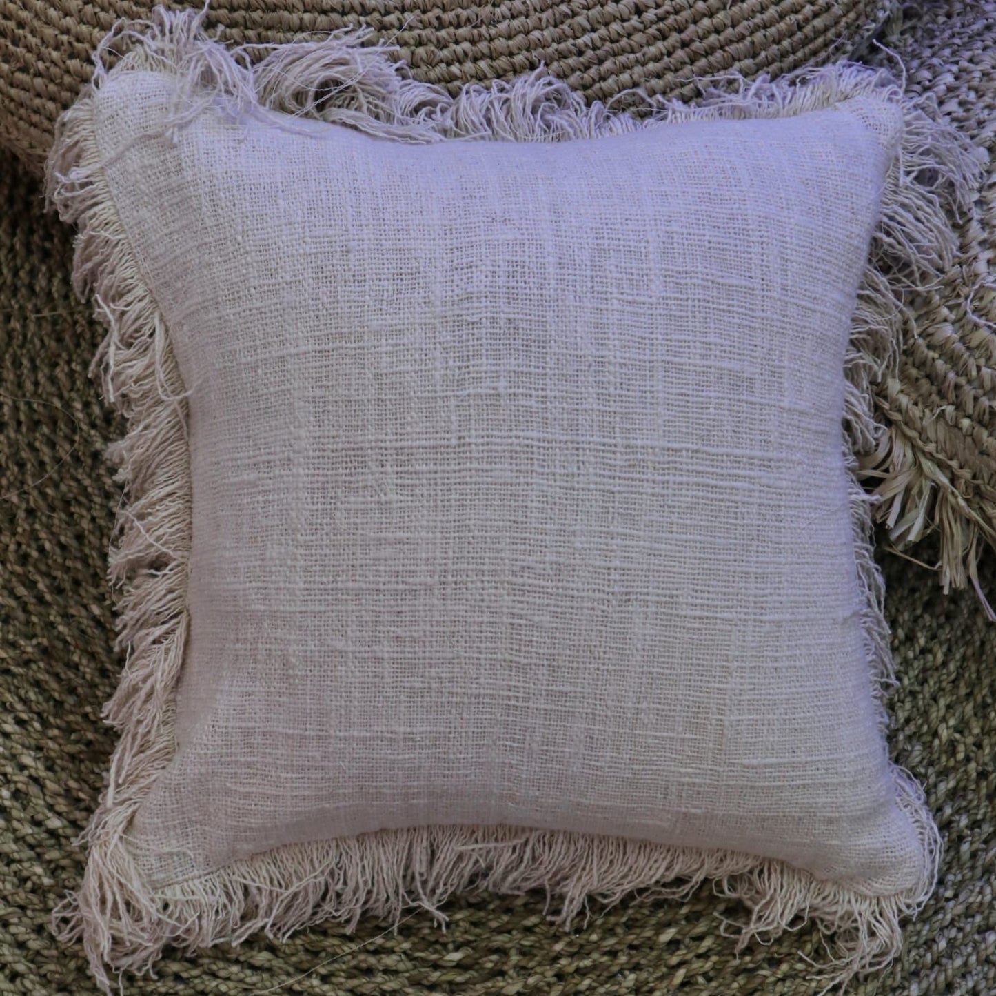 Funda de Cojín de Lino 60x60cm con Flecos
