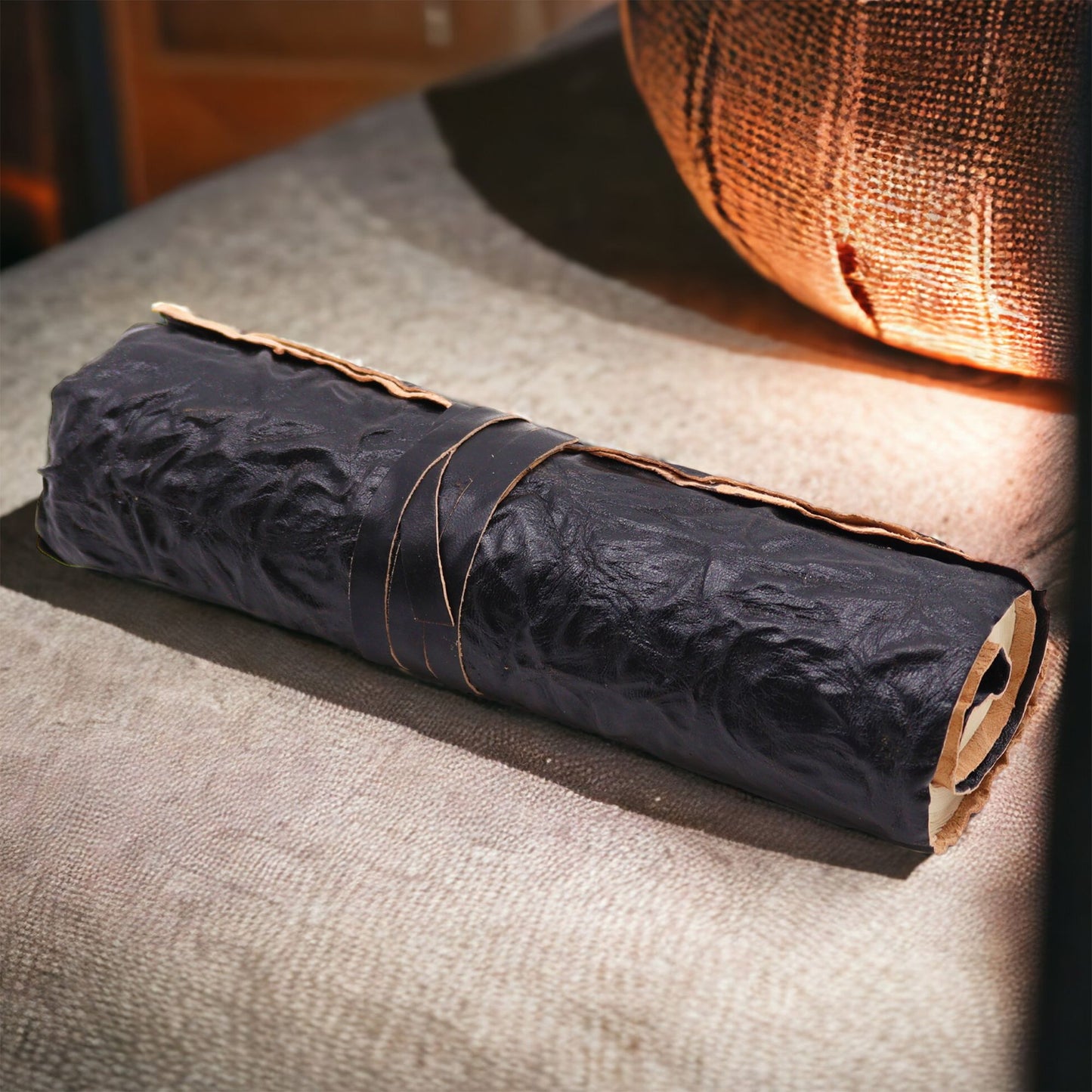 Cuaderno de viaje de cuero en rollo - Negro