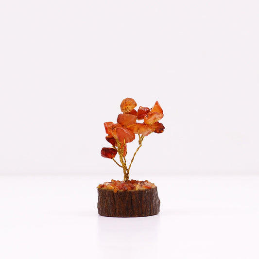 Mini árbol de Cornalina sobre Base de Madera - 15 Gemas Naturales