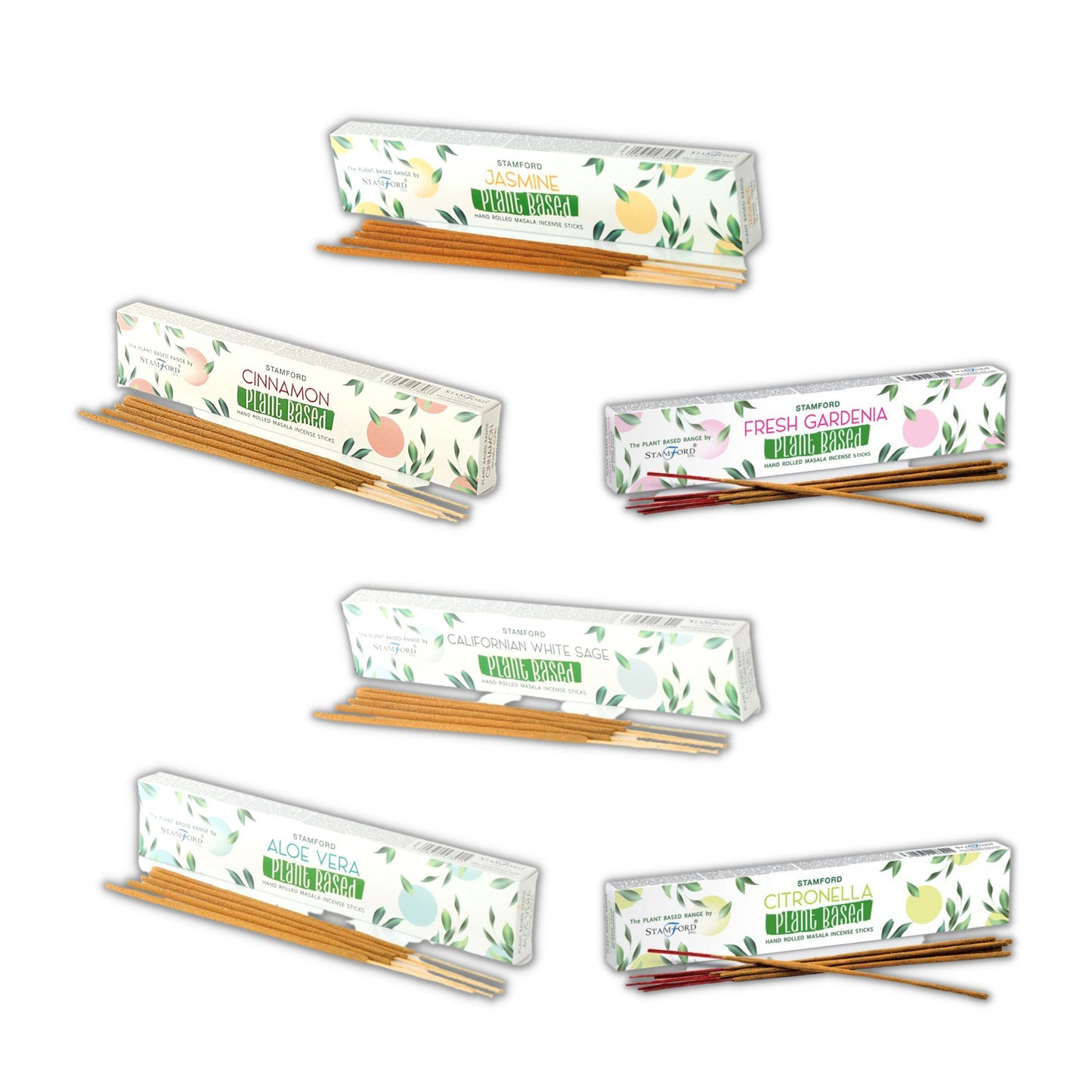 5 Cajas de Varillas de Incienso Masala a base de Plantas Variadas - Aloe Vera, Salvia Blanca Californiana, Canela, Citronela, Gardenia Fresca, Jazmín