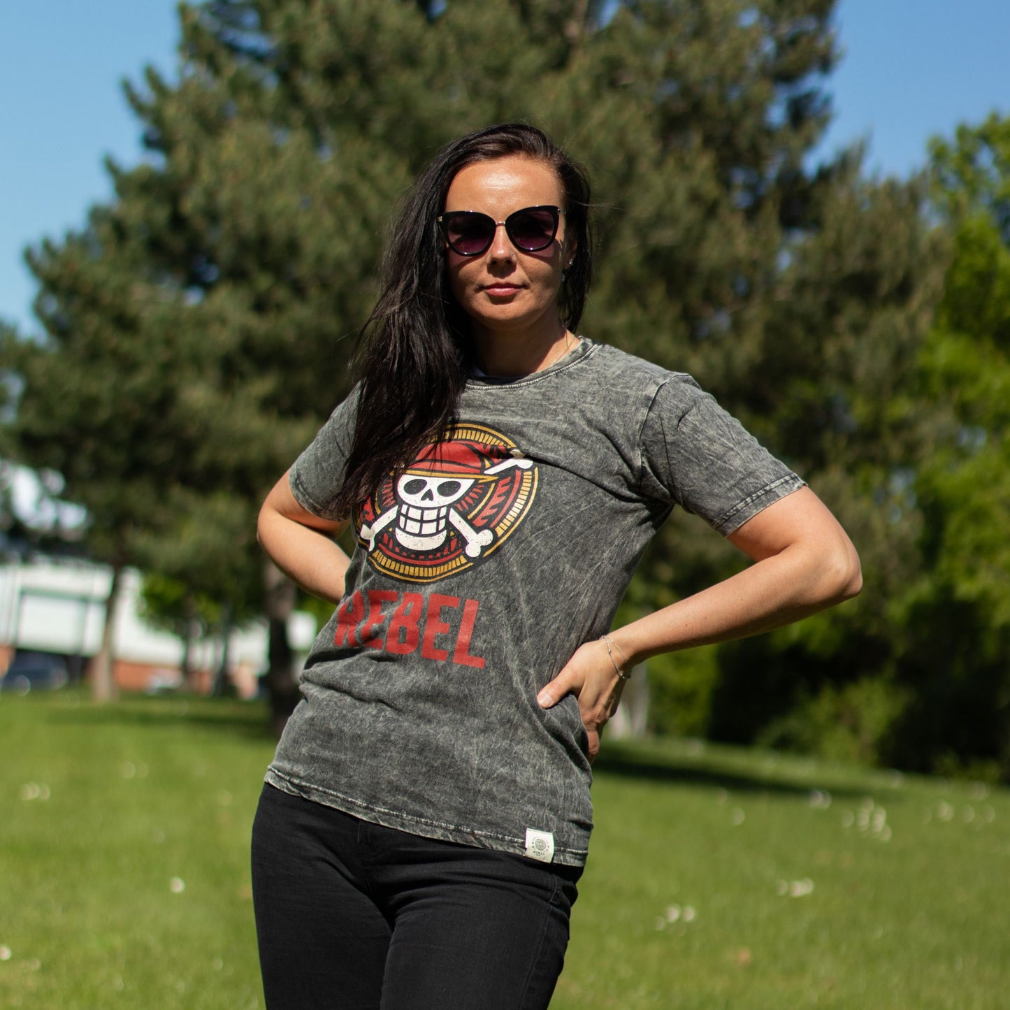 Nomad Sari Camiseta de algodón lavado a piedra - Rebel - Carbón - Grande