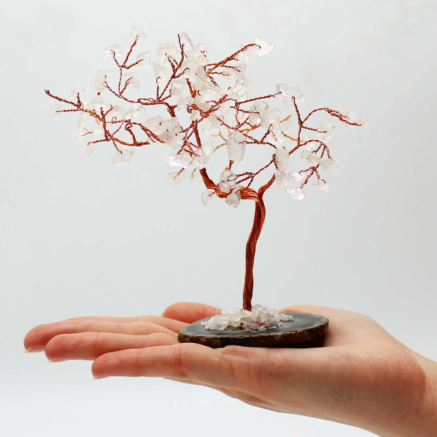 Árbol de Cuarzo de roca sobre Base de Ágata negra - 100 Gemas Naturales