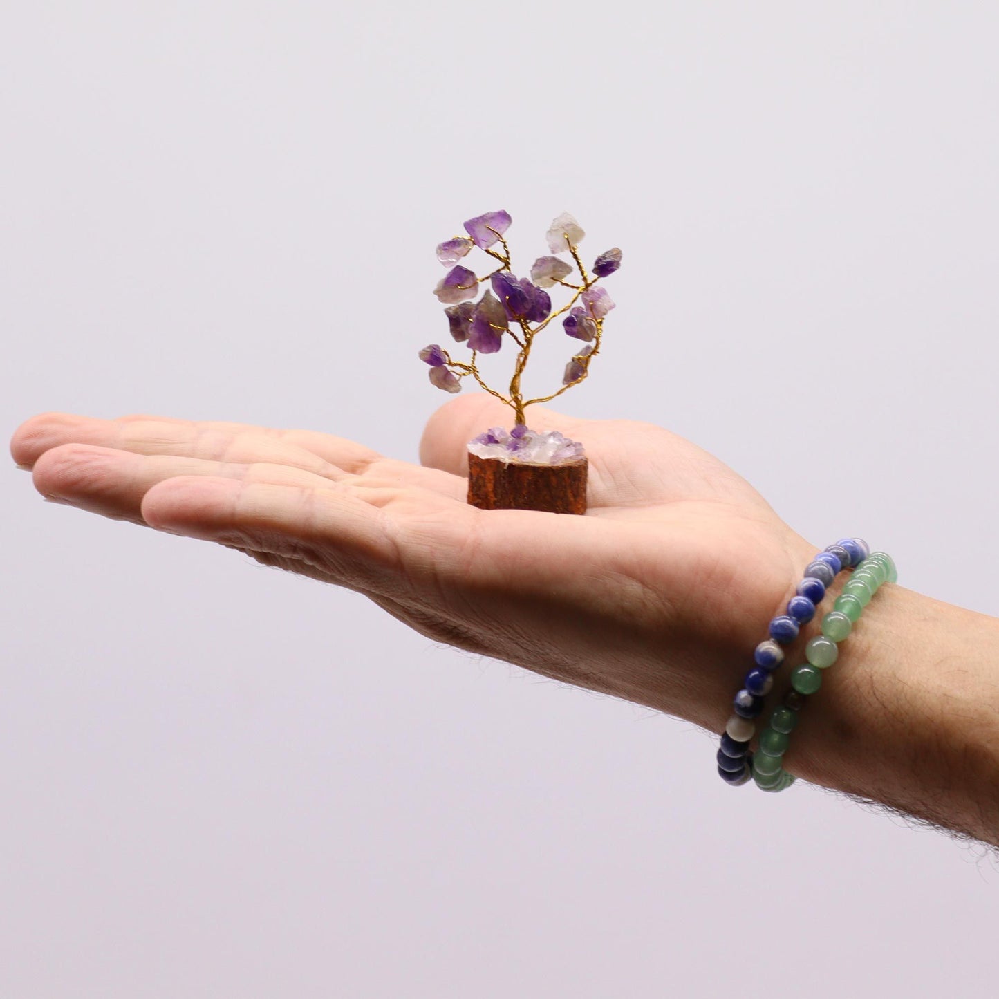 Mini árbol de Amatista sobre base de madera - 15 Gemas Naturales