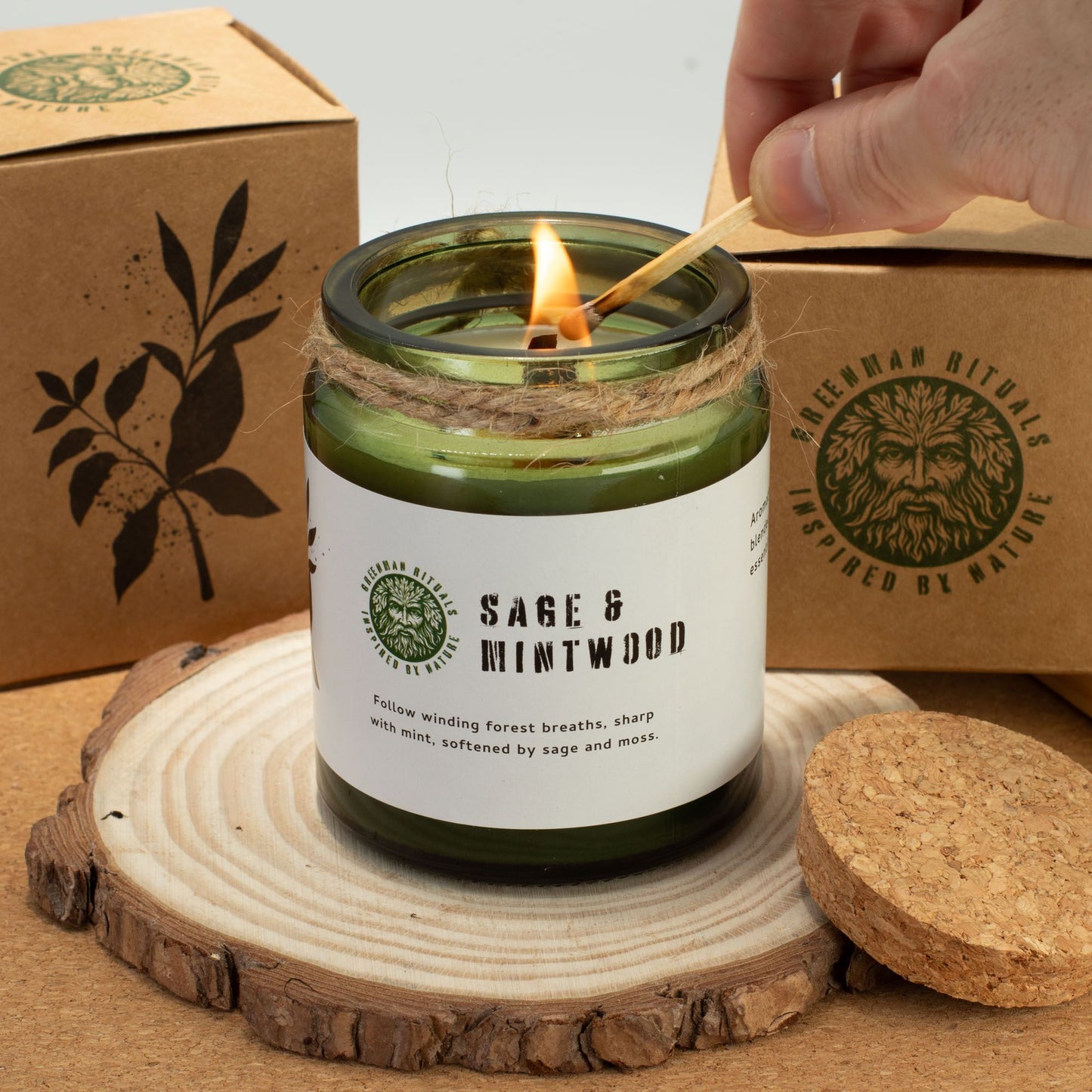 Vela de soja Greenman Woodwick - Higo triturado y grosella negra