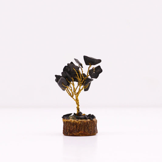 Mini árbol de Ágata Negra sobre base de madera - 15 Gemas Naturales