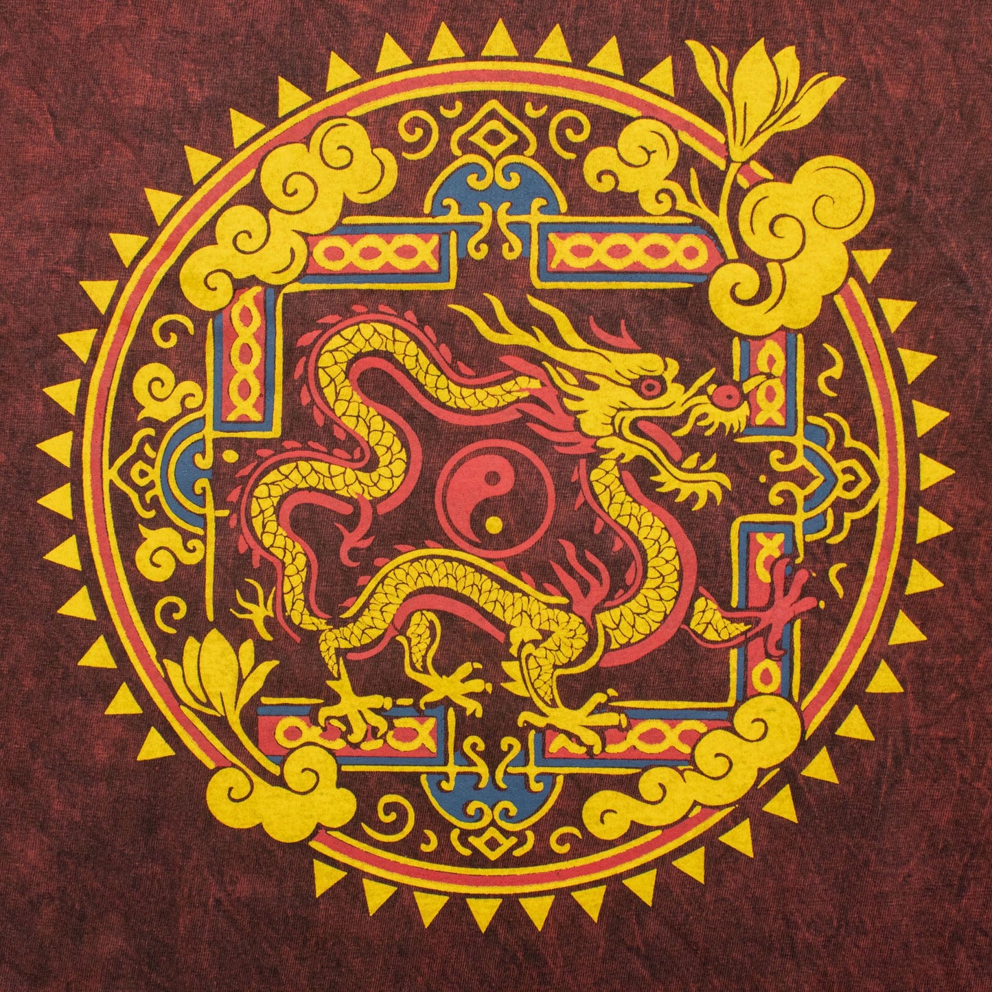 Nomad Sari Camiseta de algodón lavado a la piedra - Mandala de dragón - granate - pequeña